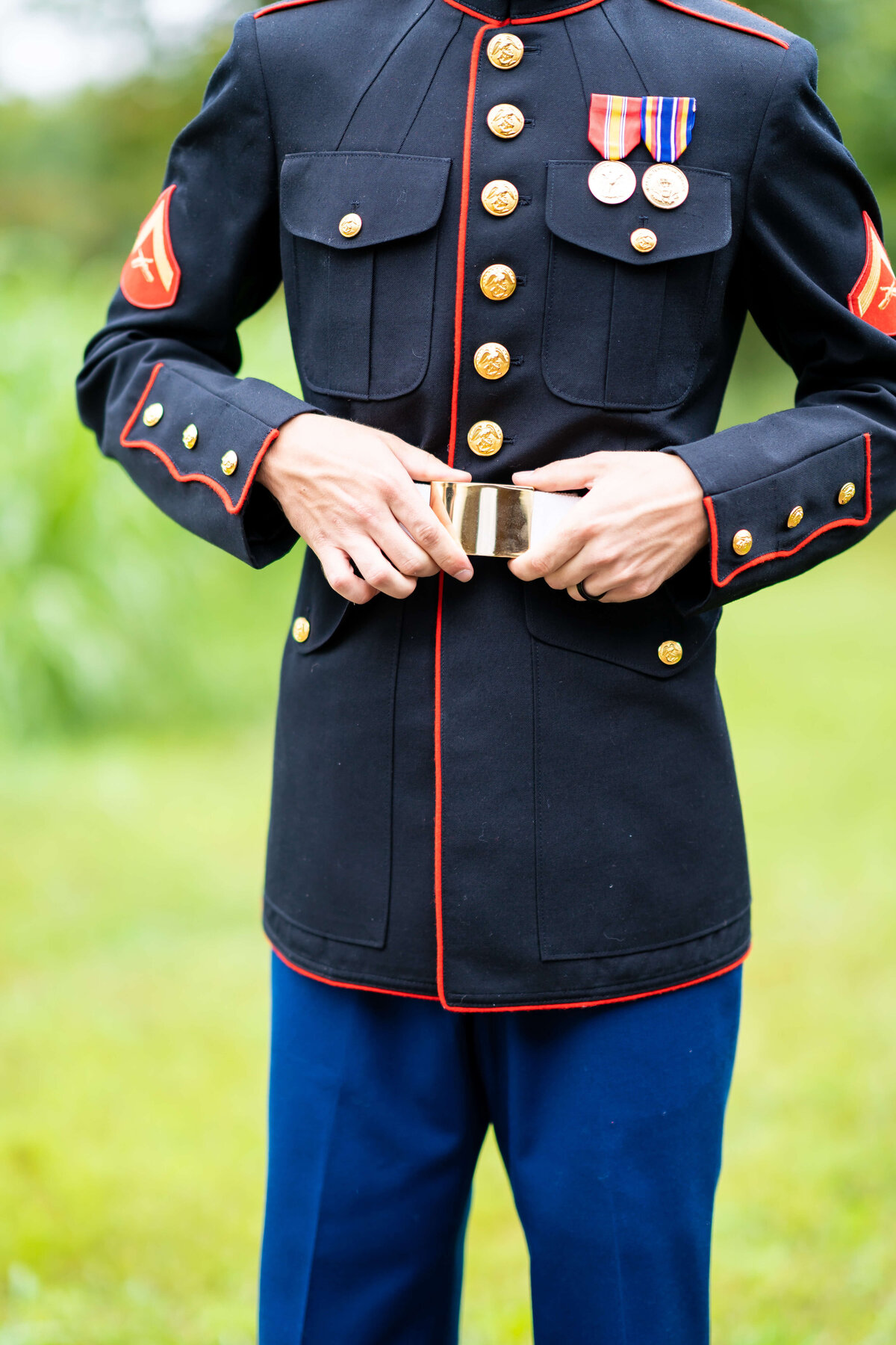 Groom dressed in military suit