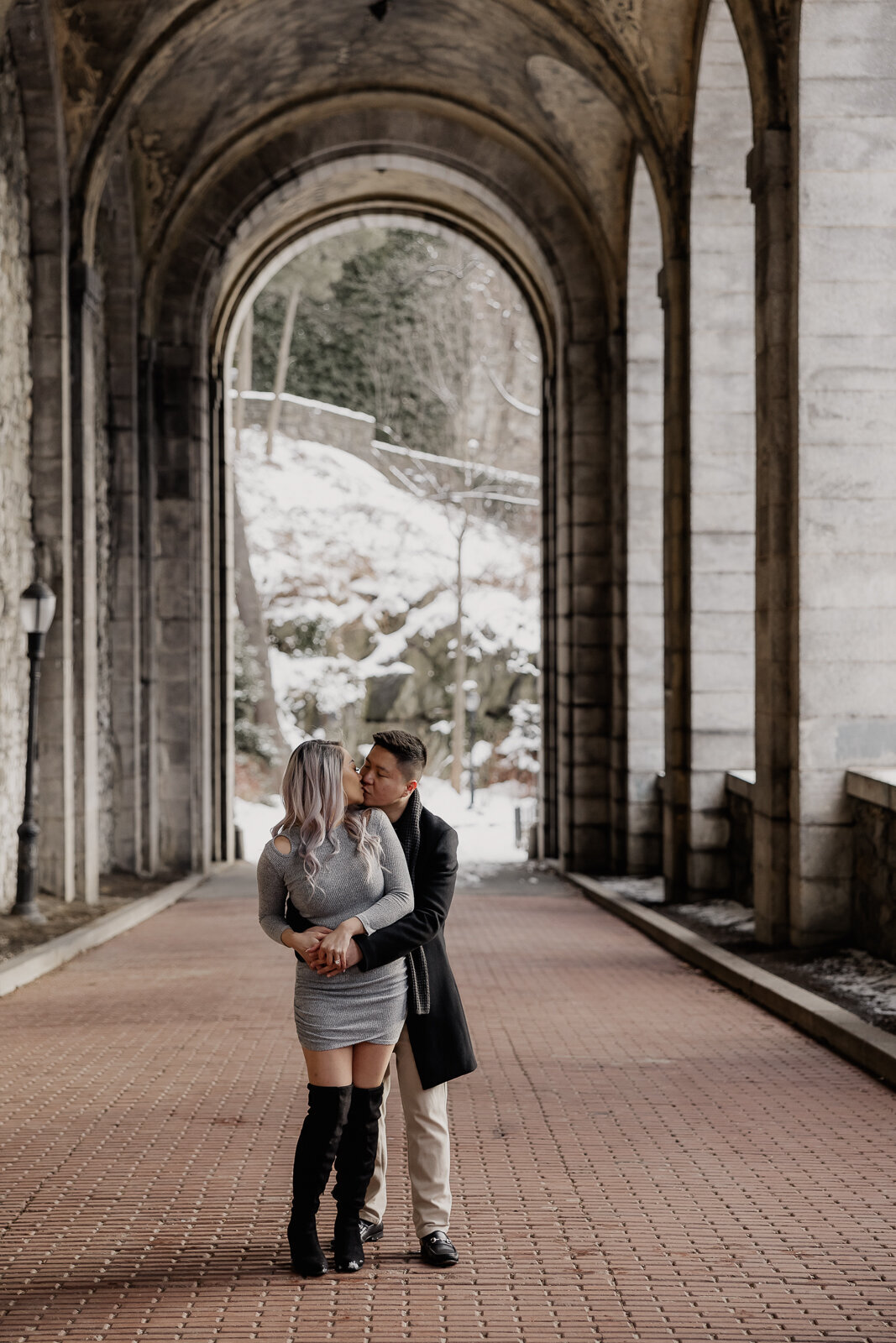 Engagement Photos in the snow at Fort Tryon Park NYC