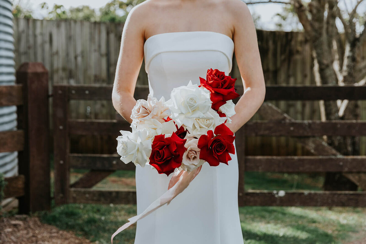 Red and pink all rose bouquet Sunshine Coast wedding florist