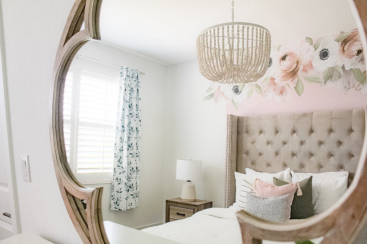 Island Home Interiors pink bedroom mirror Distance Design Lake Nona