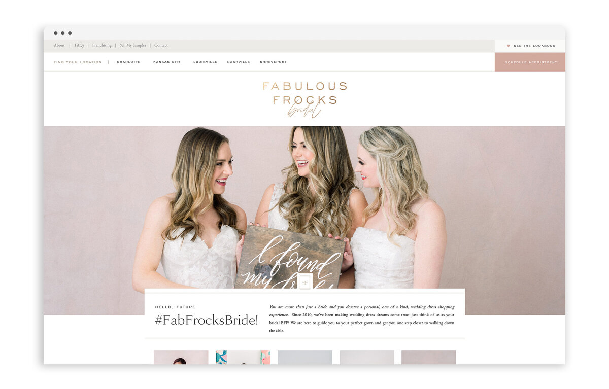 Fabulous Frocks Bridal - Custom Brand and Web Design Website Design for Bridal Boutique Shop - With Grace and Gold - Showit Website Designer - 1