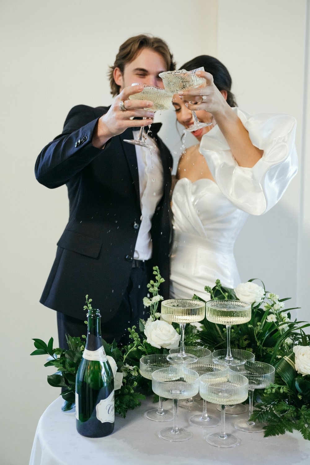 documentary style reception champagne tower toast