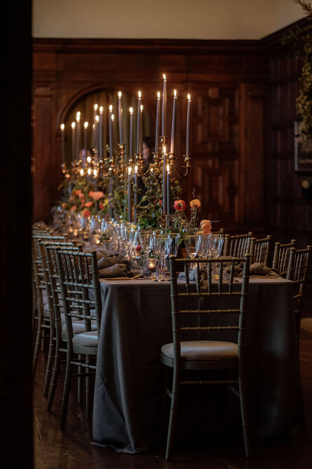 slate tablecloth and candlebra