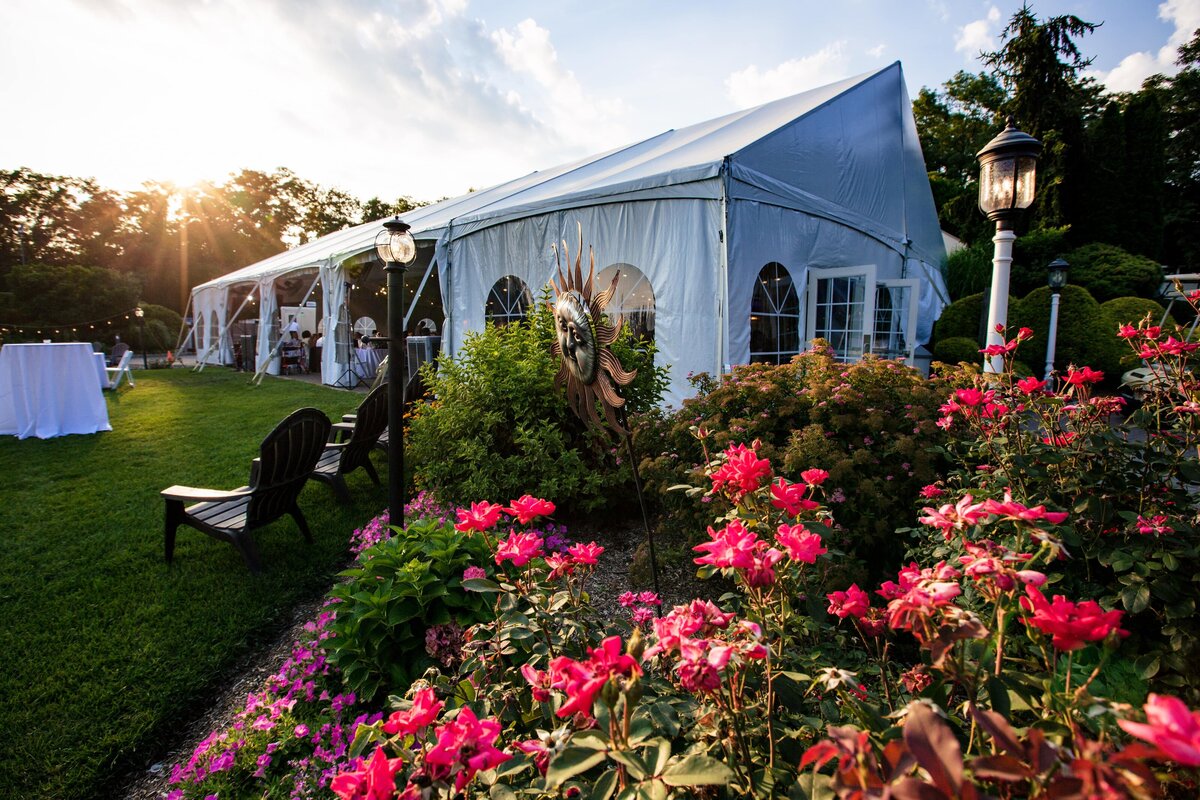 Tented Wedding Reception with Pink Flowers
