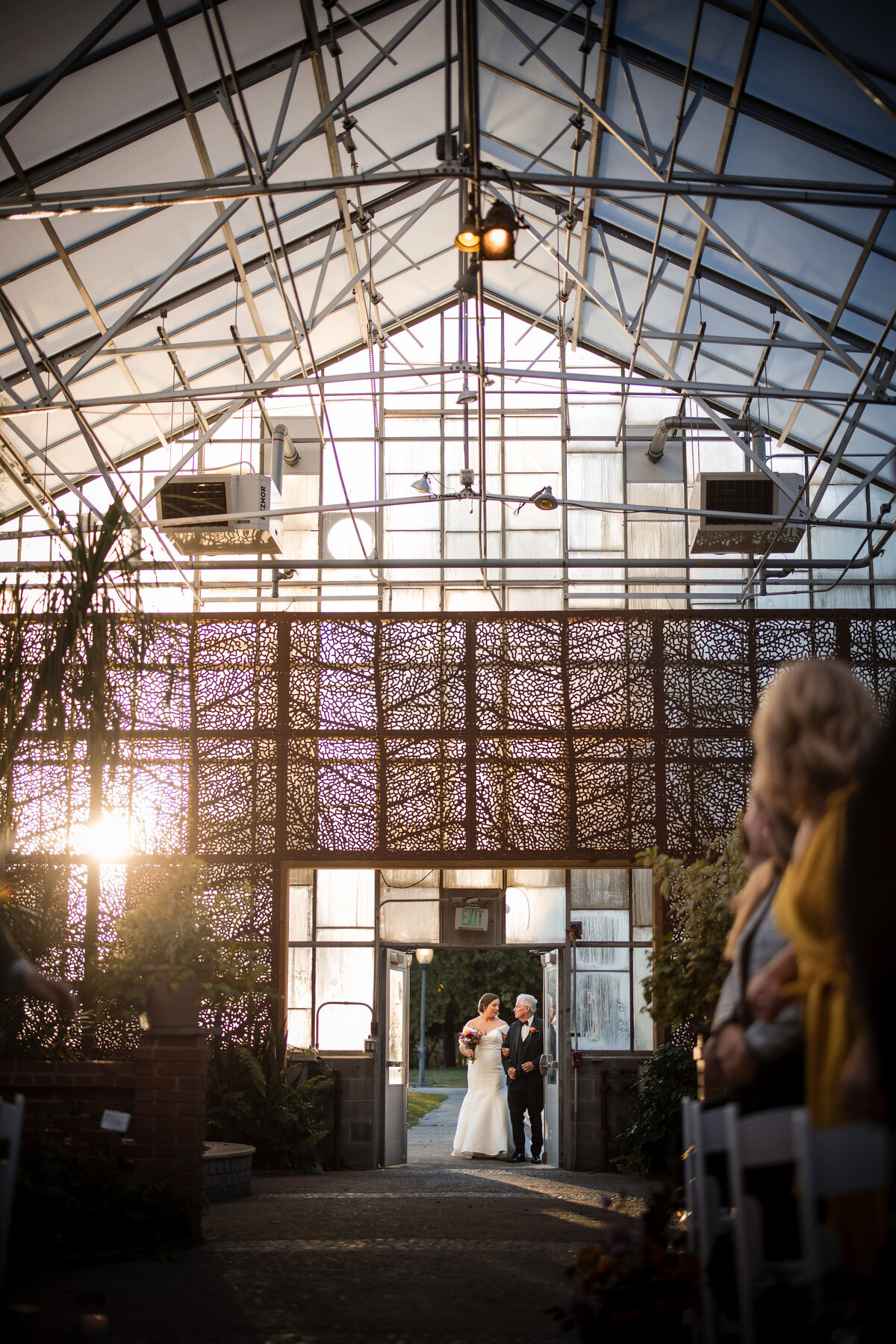 A bride and her dad at a  Fairmount Park Horticulture Center wedding