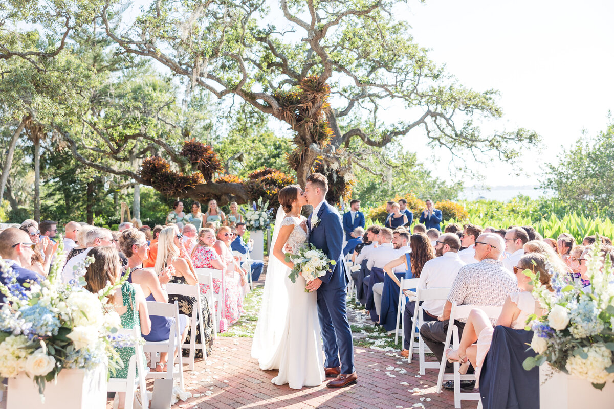 Florida couple walking together on their wedding day