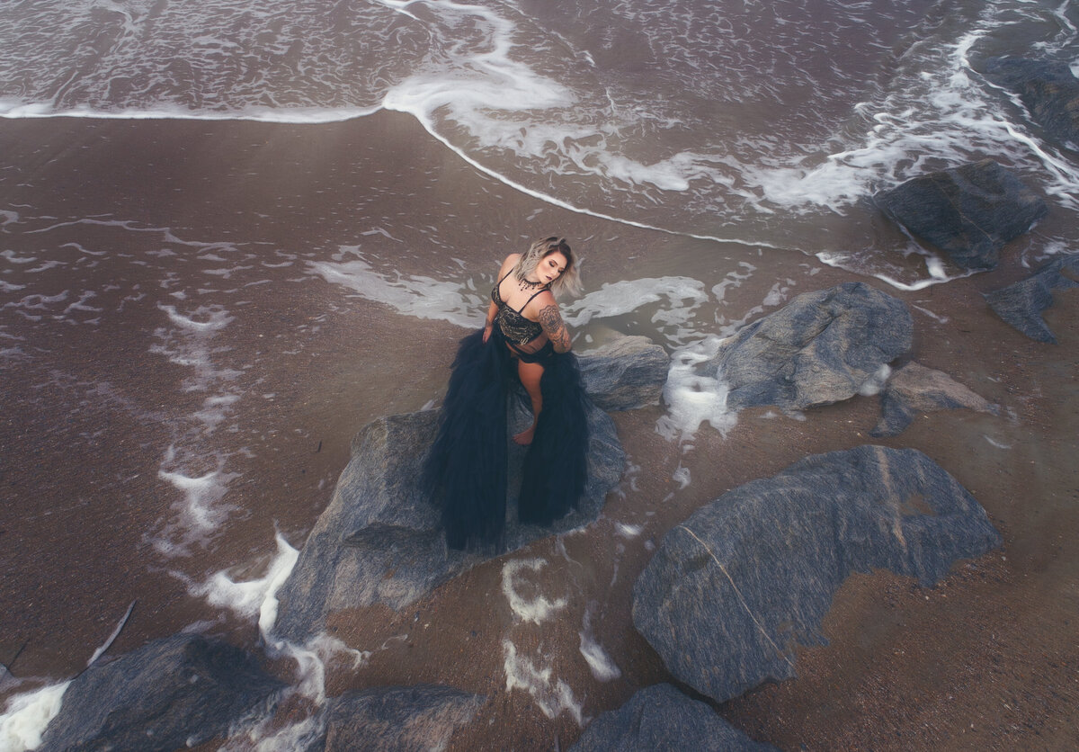 savannah-glamour-black-tulle-dress-aerial-portrait-tybee-beach-04