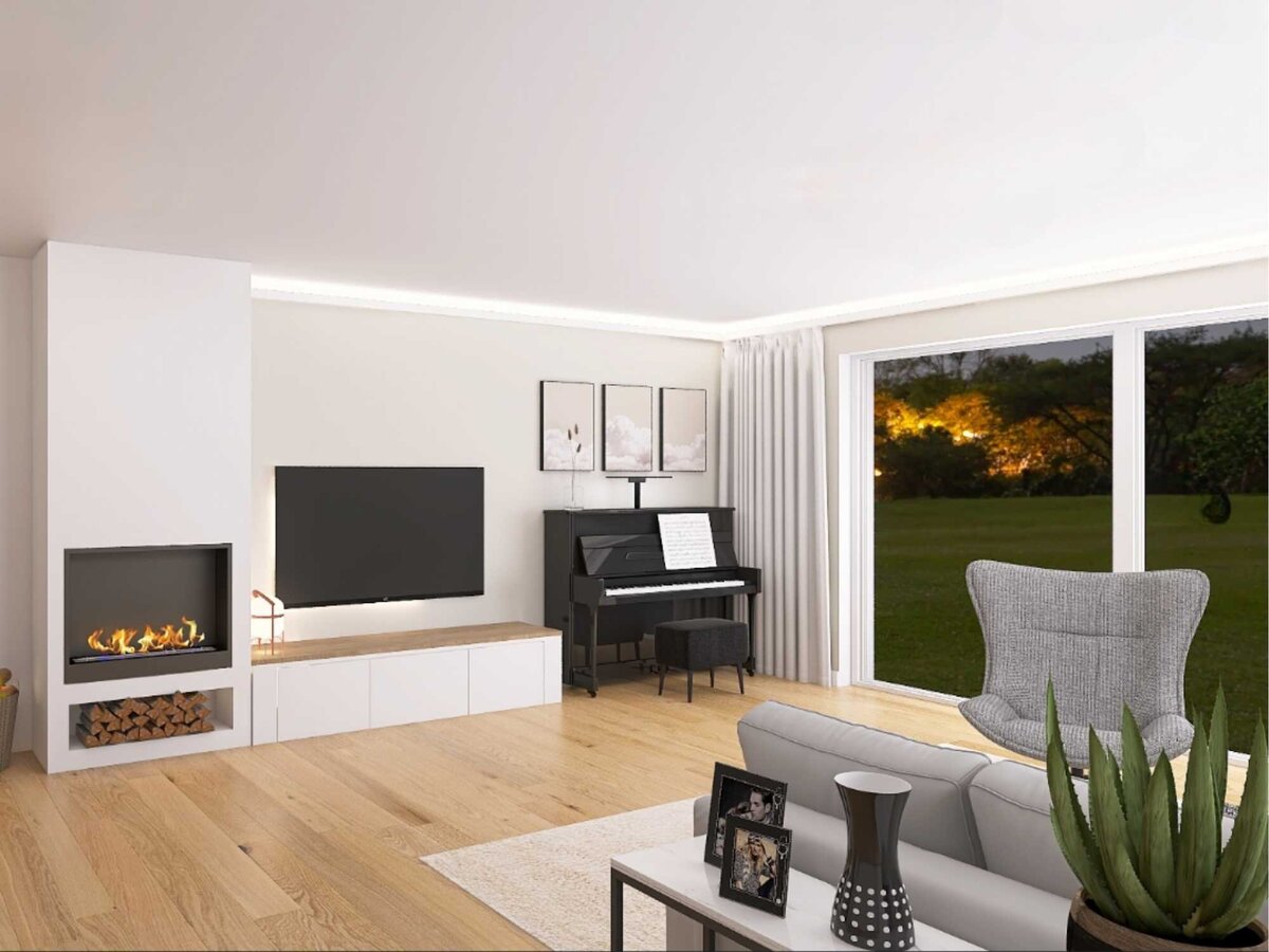 Modernes Wohnzimmer in braunen Tönen