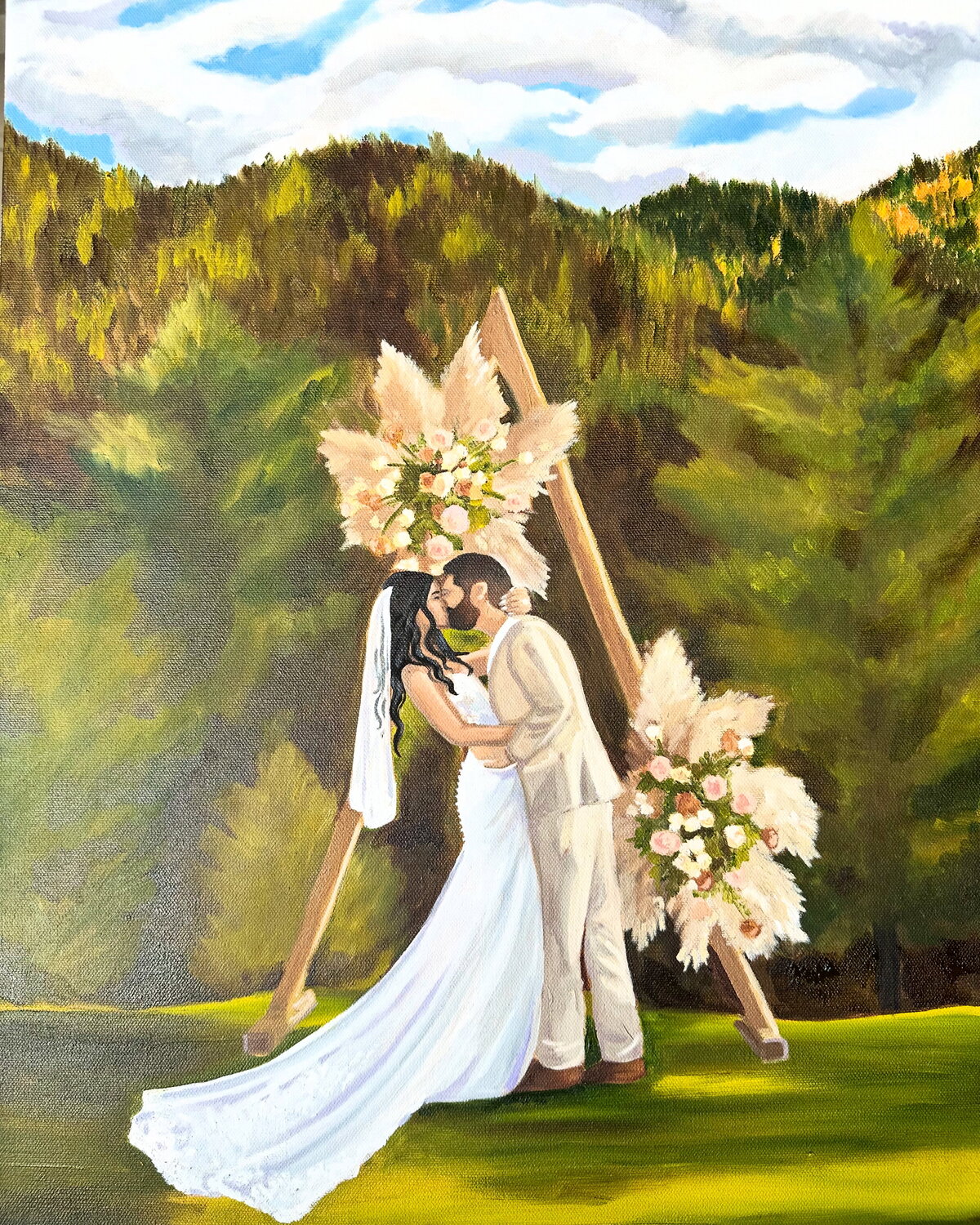 Morrison-Colorado-Woodlands-Live-Wedding-Painting-First-Kiss