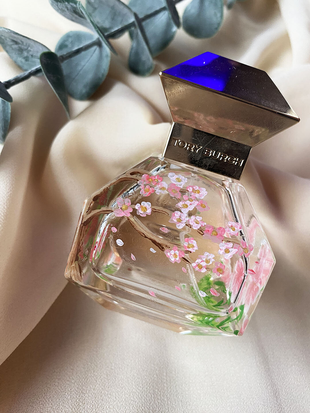 Los Angeles Artist Bottle Painted Cherry Blossom on Tory Burch Perfume