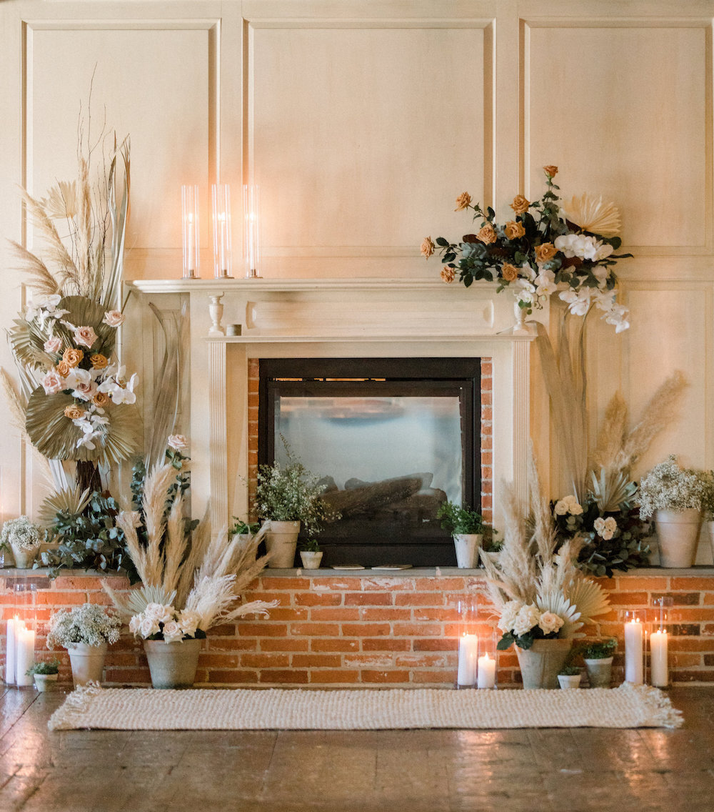 Love & Luster Floral Design boho dried flowers pampas grass ferns wedding ceremony at The Booking House