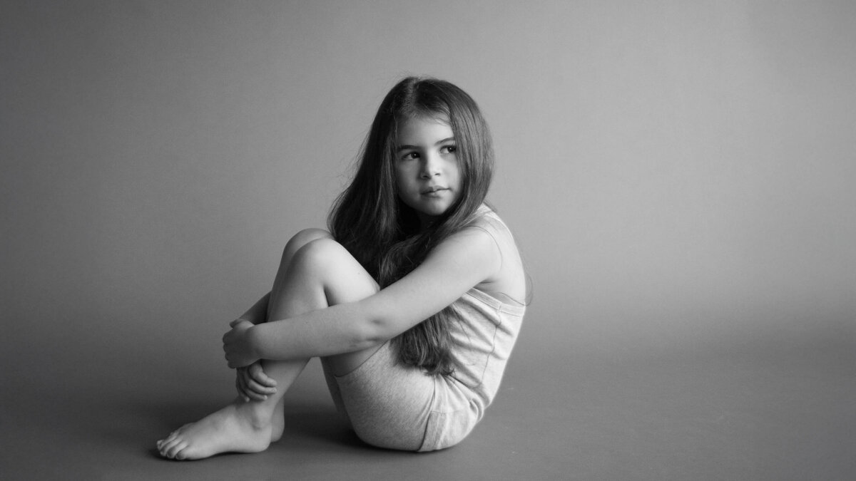 studio portrait in shades of gray