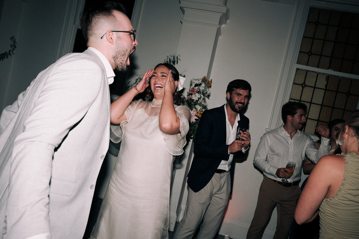 latenight dancing fun moment with guests and bride