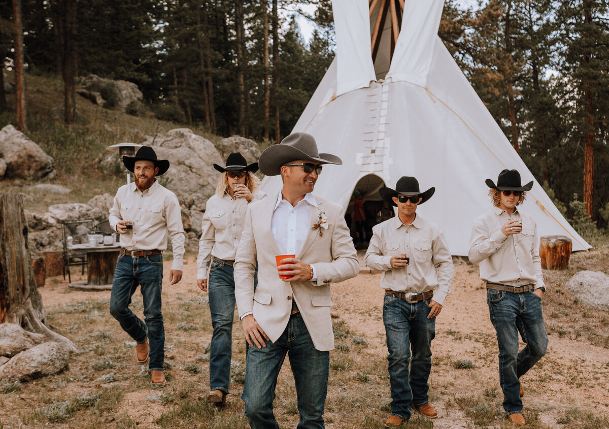 groom with groomsmen at younger ranch in black forest colorado