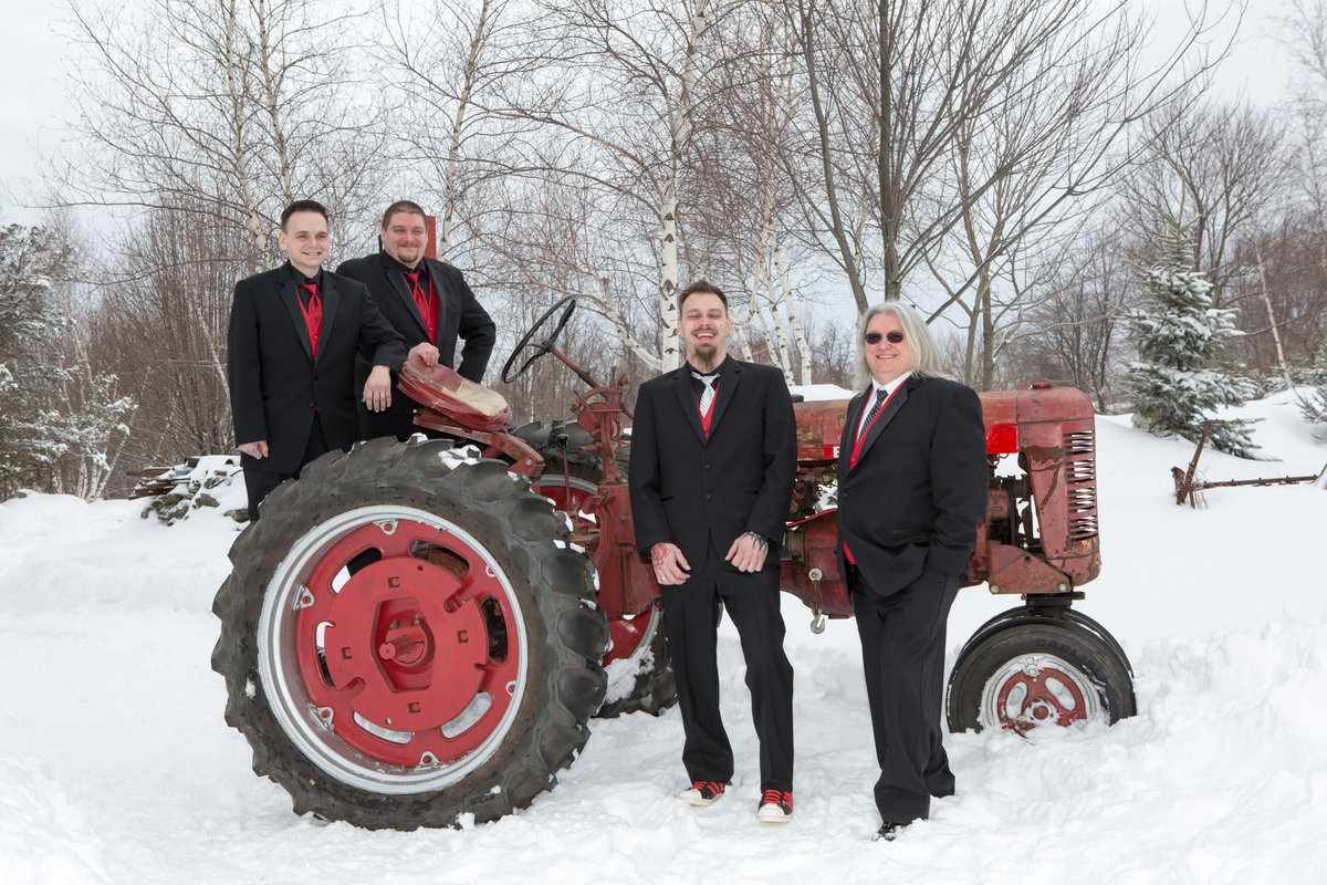 groomsmen on tractor