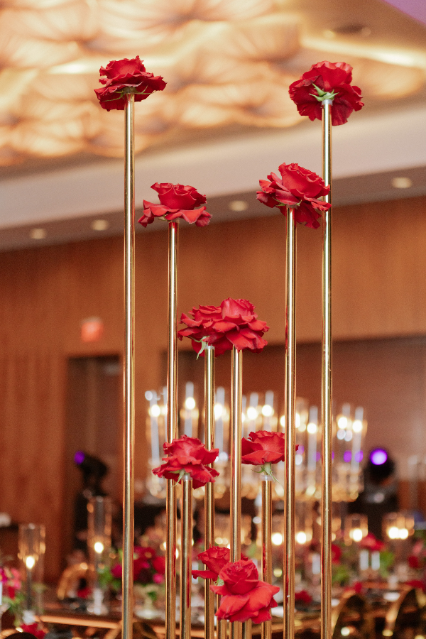 black-gold-pink-burgundy-wedding-reception-gotham-candelabras-red-roses