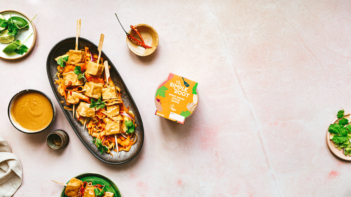 Tofu Skewers with vegan Spicy Satay Style Sauce