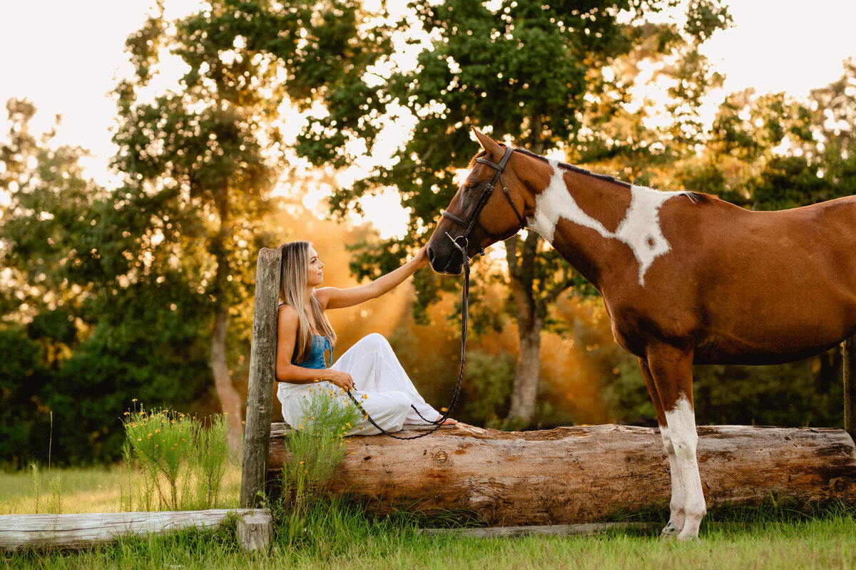 Equestrian photoshoot with girl and her paint horse near Tallahassee, Florida.