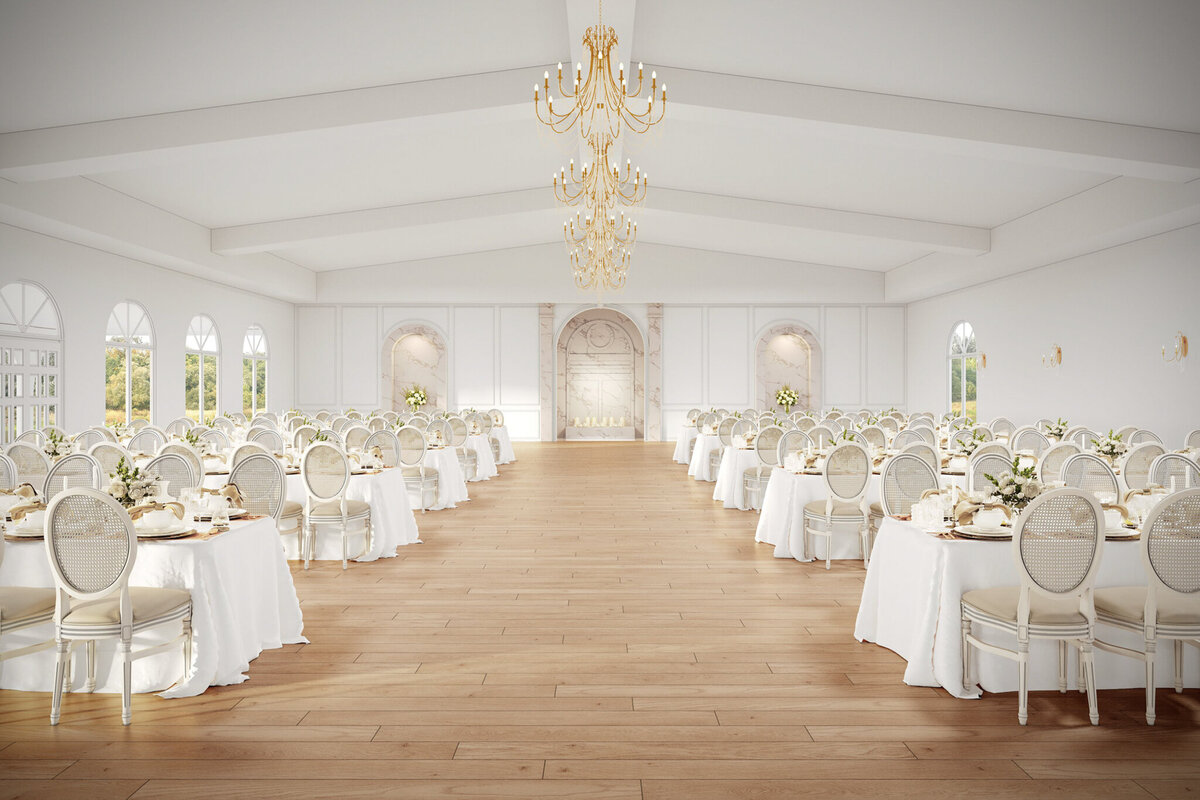 Indoor ballroom at Archway Manor Weddings & Events, elegant, timeless, European-inspired Red Deer, Alberta wedding venue, featured on the Brontë Bride Vendor Guide.