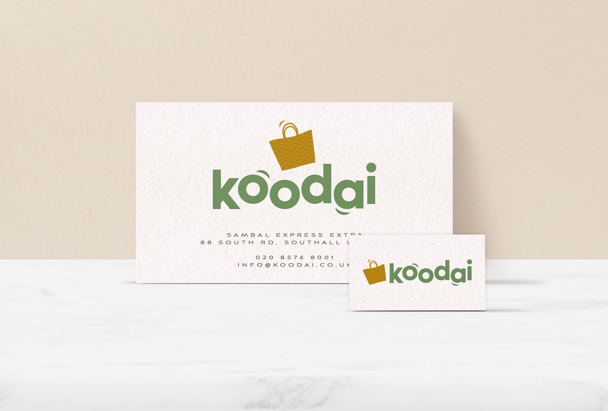 The Koodai logo and brand mark on two cards