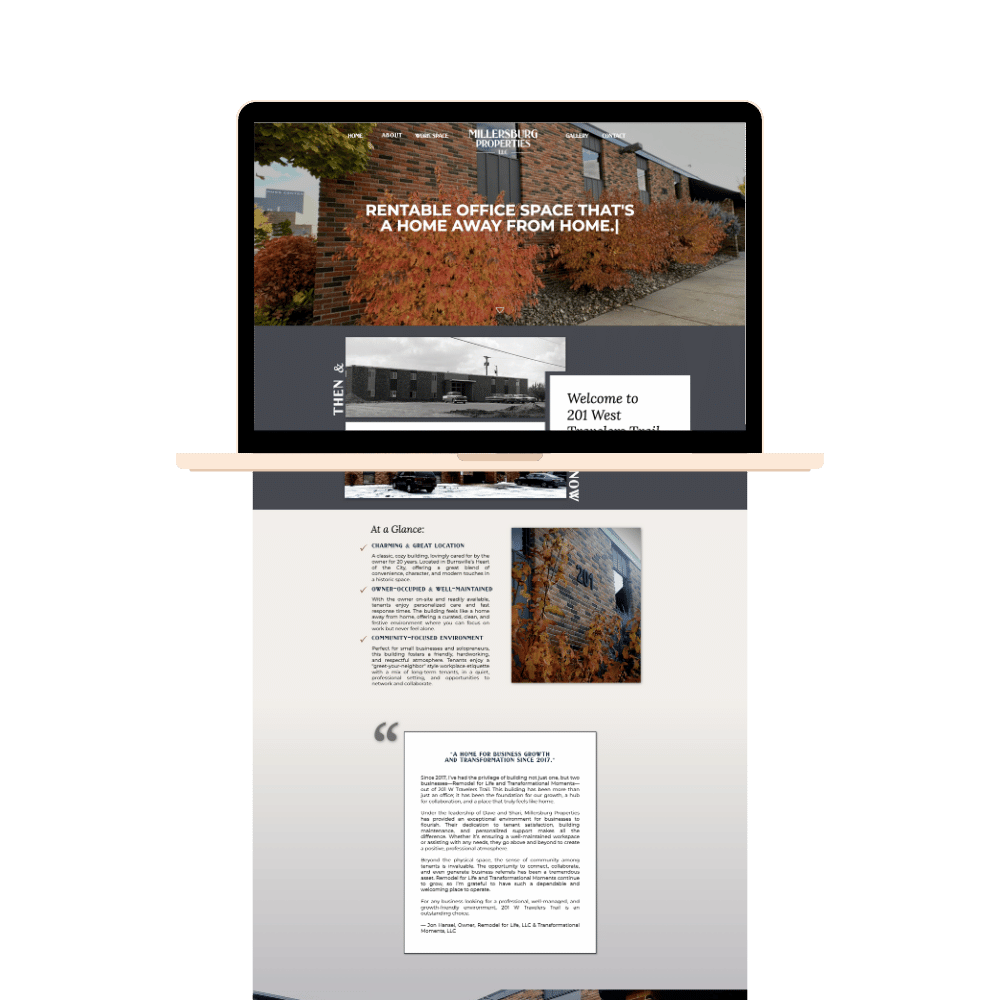 Previous work from a website design for an office space business.