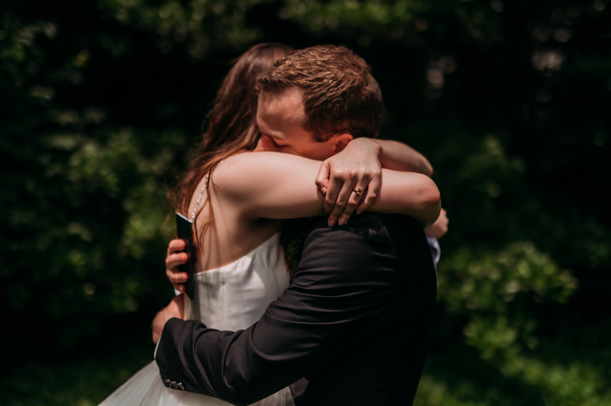 couple hugging at wedding