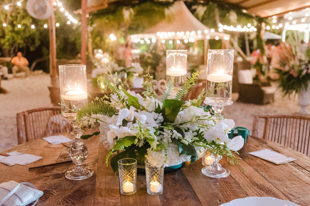 image of outdoor reception table setting at a coastal wedding