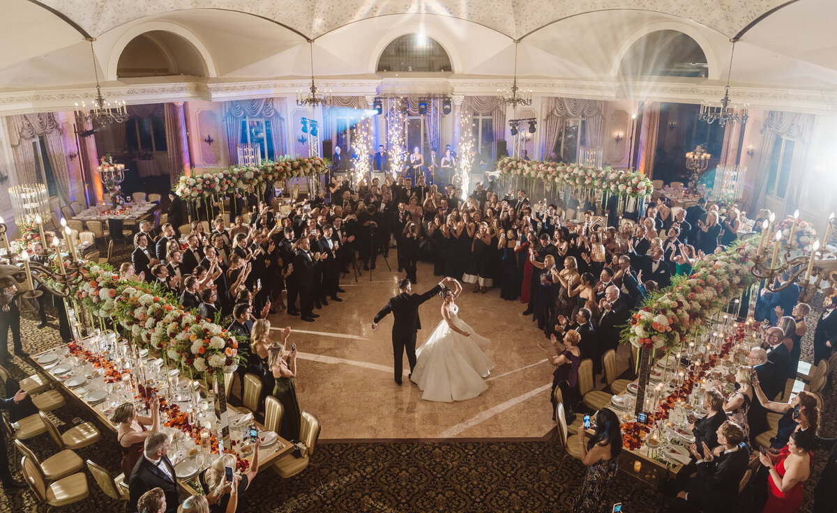 NJ wedding photographer team member captured this photo at Pleasantdale Chateau during the first dance at the reception