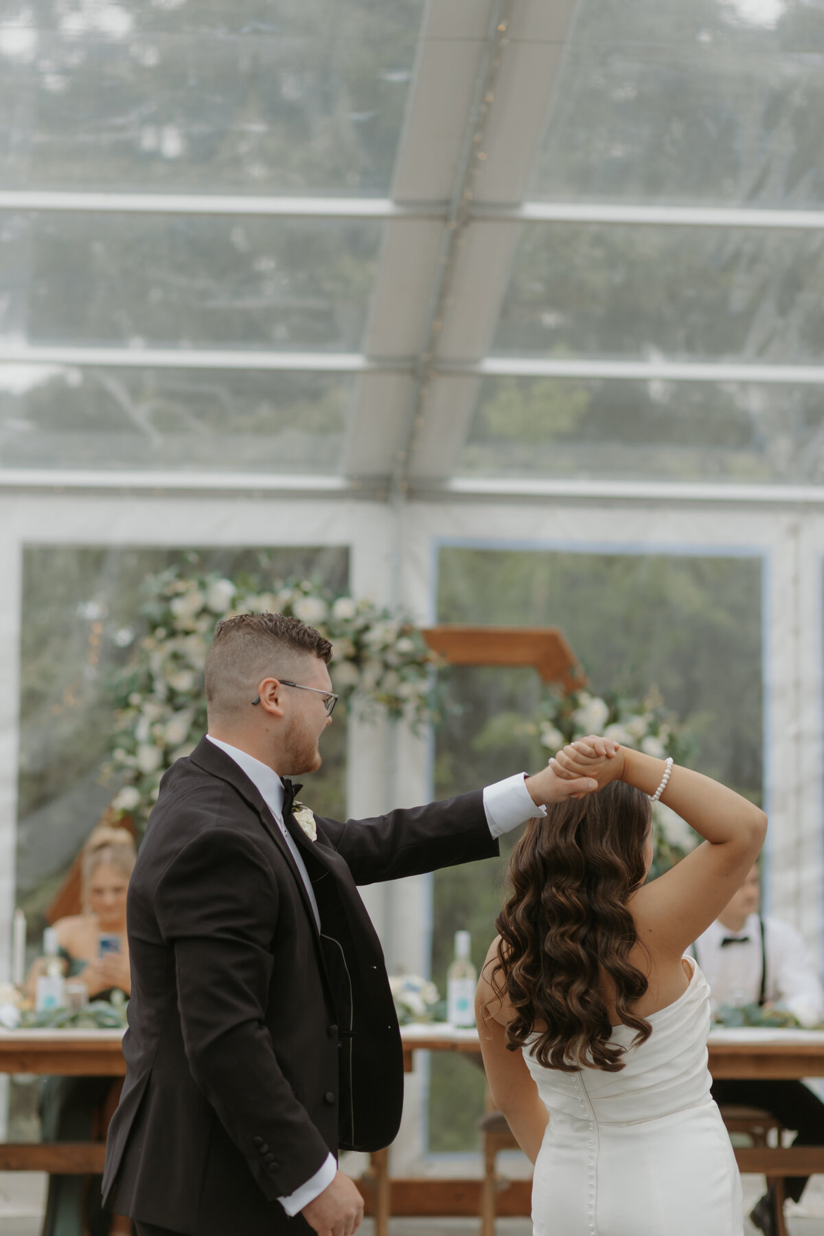 first dance of the bride and groom at Alberta reception