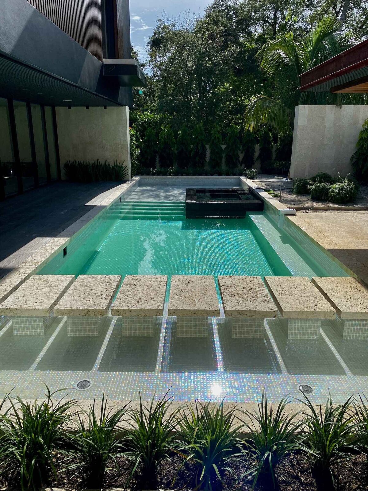 Swimming pool and spa with step stones