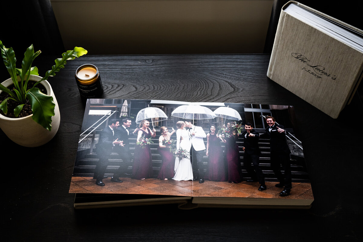 Charlotte North Carolina Wedding Photography - Custom Design Luxury Album Opened On Table