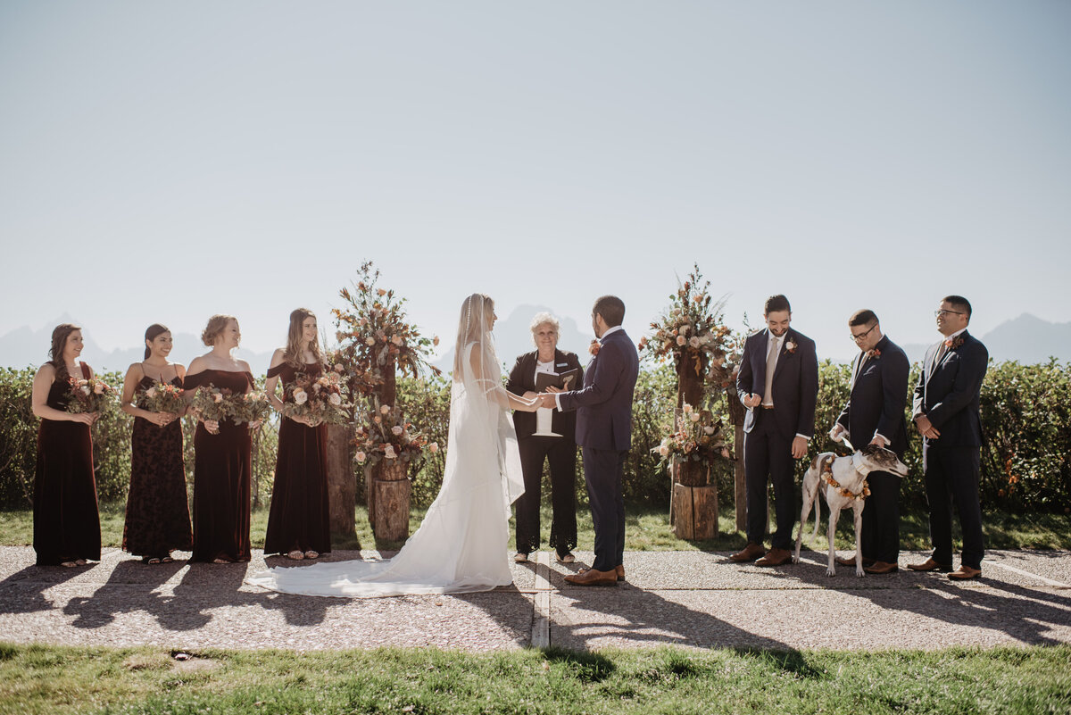 Photographers Jackson Hole capture couple holding hands at ceremony