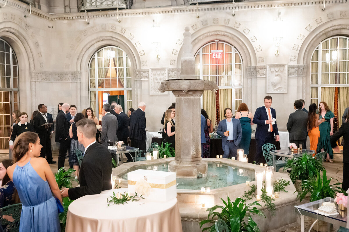 cocktail hour in the courtyard fountain of the duquesne club