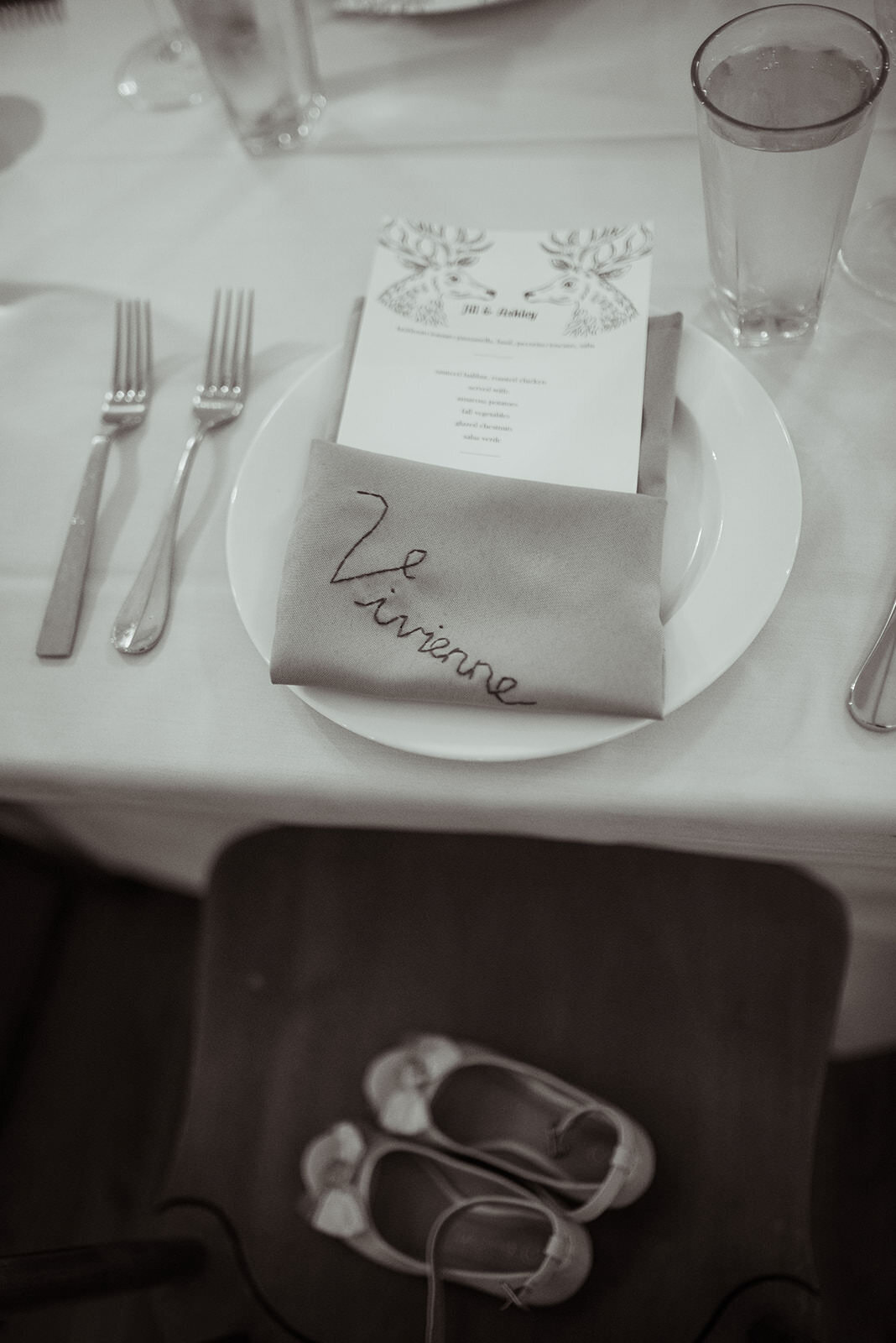 Close up of custom wedding napkins