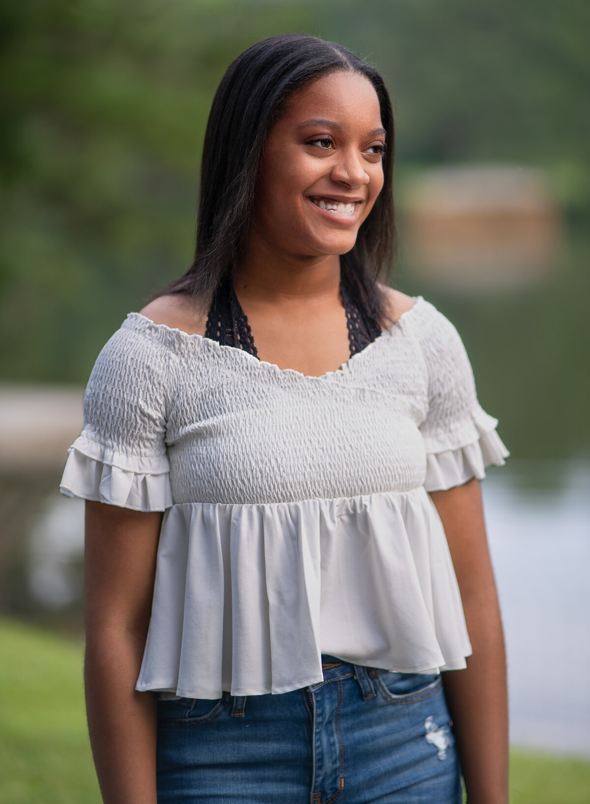 Black Female White Shirt Blue Jeans