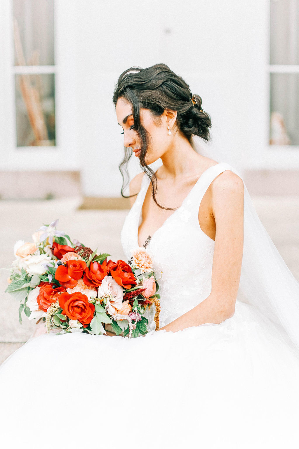 Ethereal Red and Ivory Bridal Bouquet