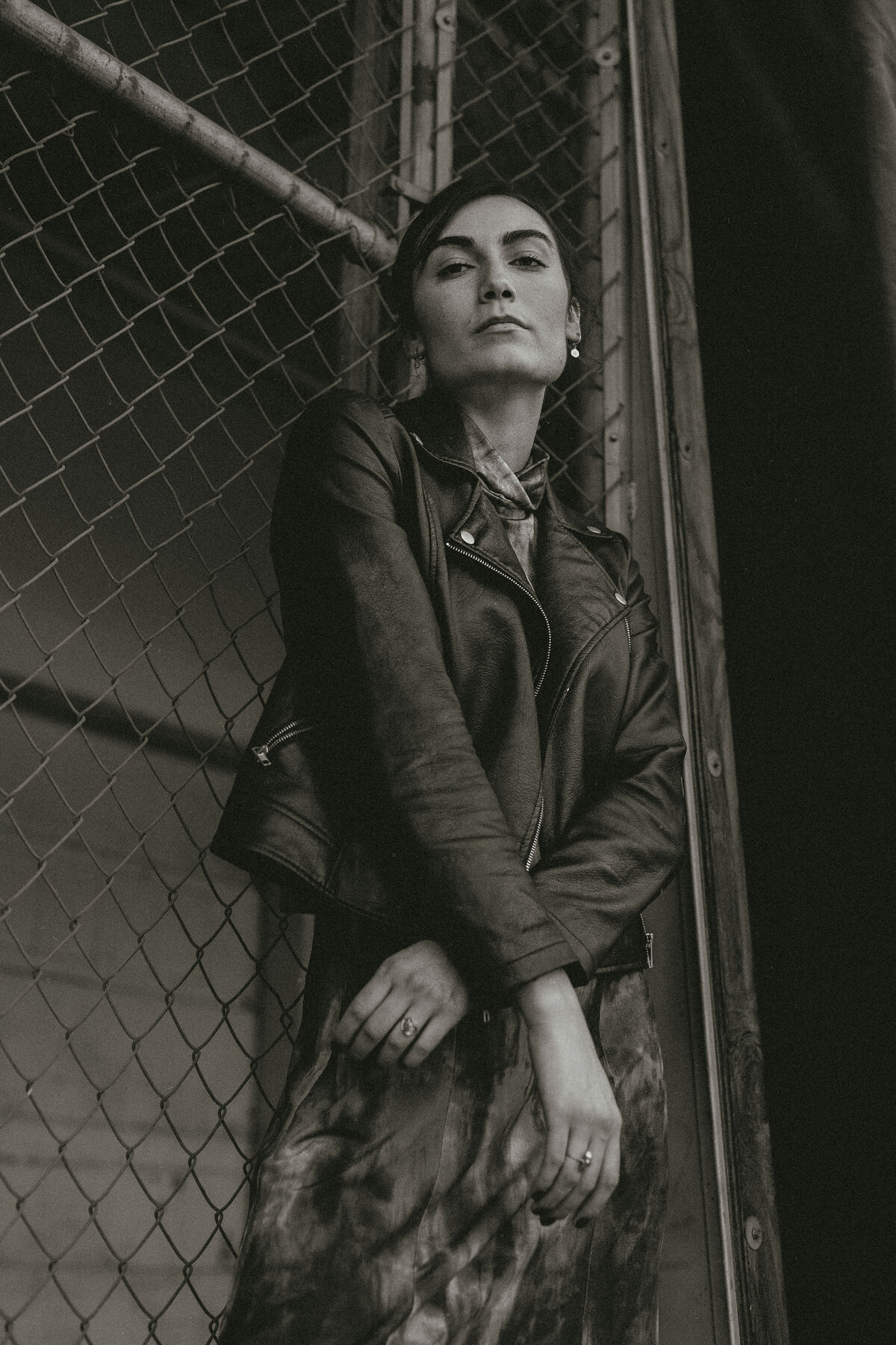 Portrait Photo Of Young Woman  Wearing a Jacket Black And White Los Angeles