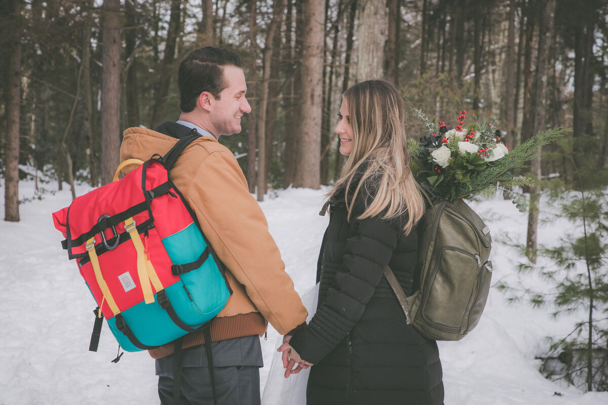 Couple starts their hiking elopement in upstate NY.