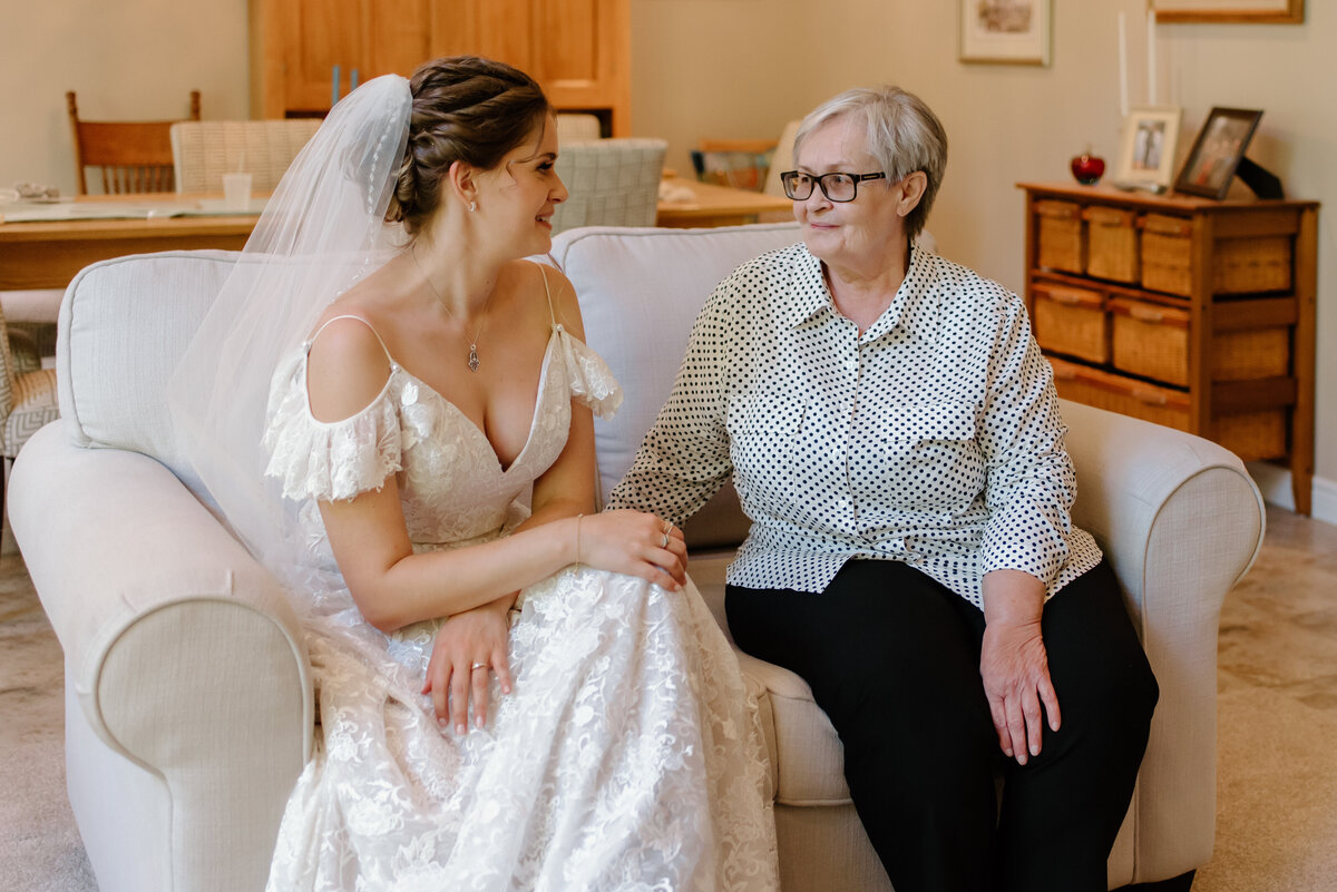 brantford ontario wedding bride shares a moment with her grandmother