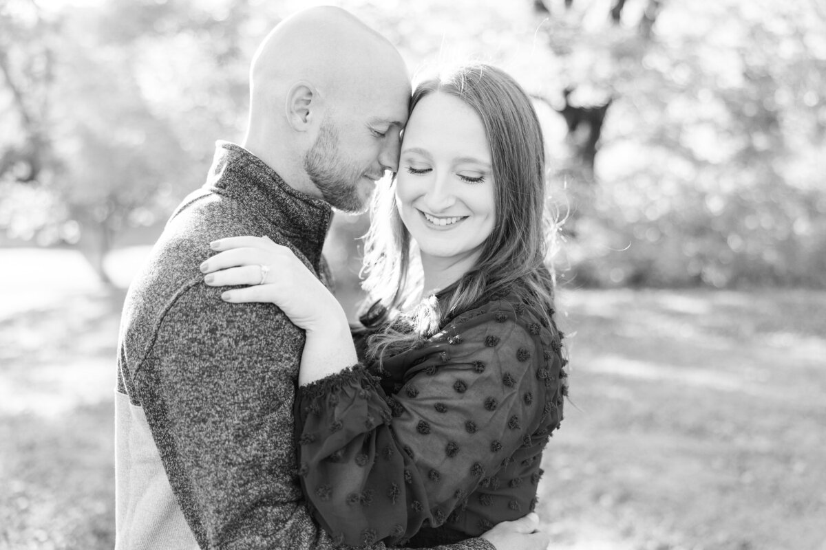 Autumn golden hour engagement session intimate black and white