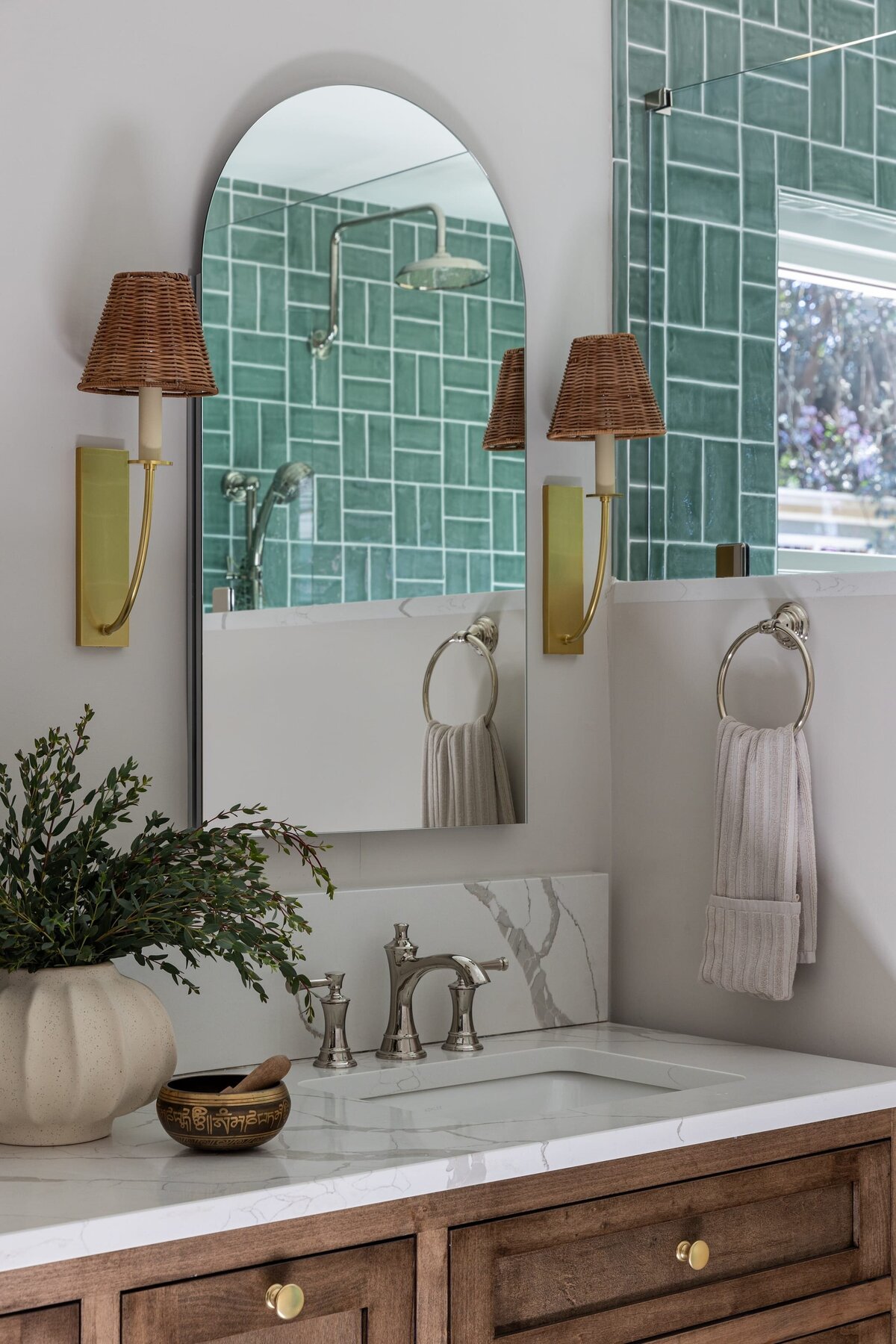 melinda chesson interiors murrayhill road bathroom with green shower title