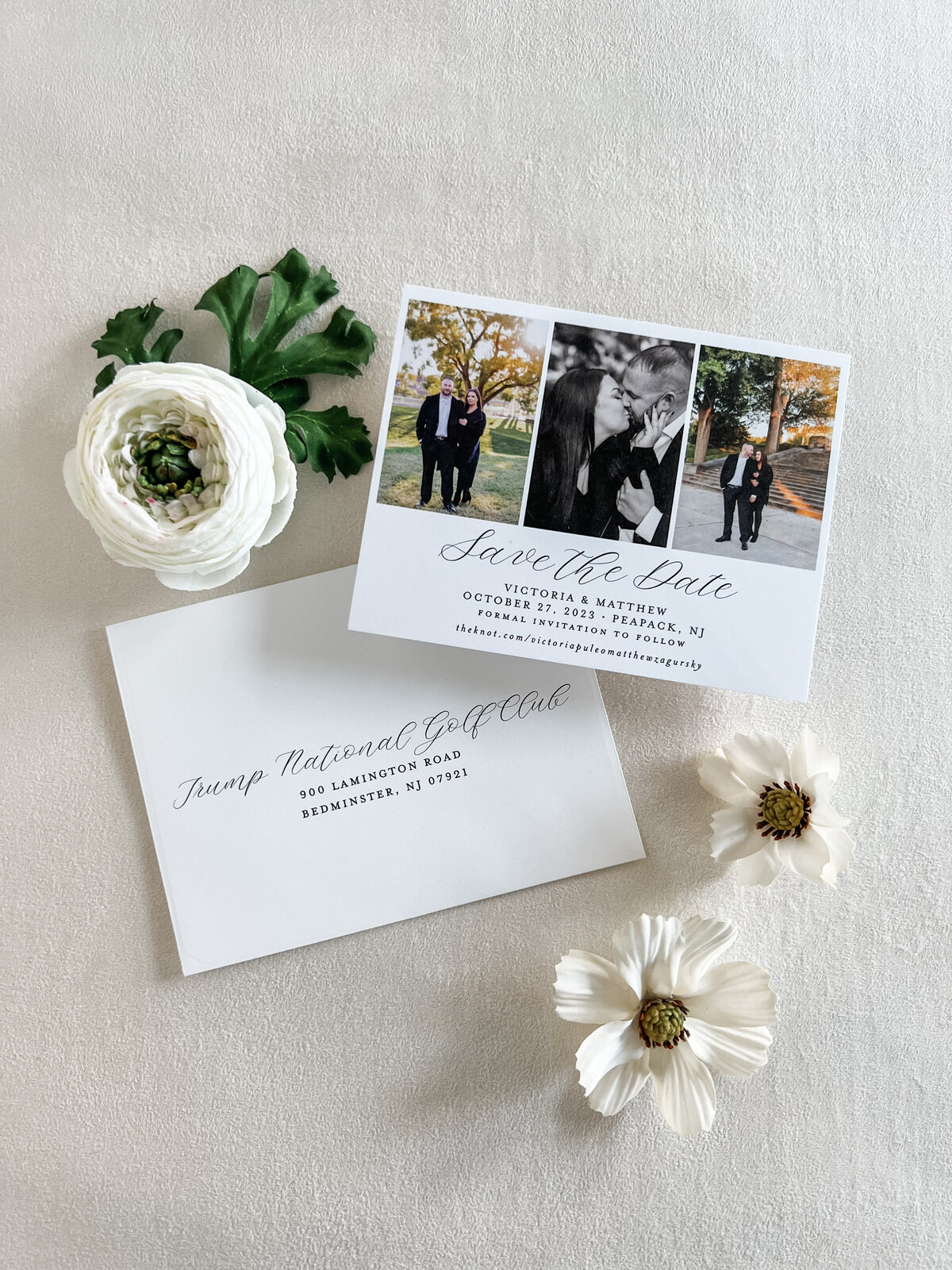 Custom save the dates with three engagement photos