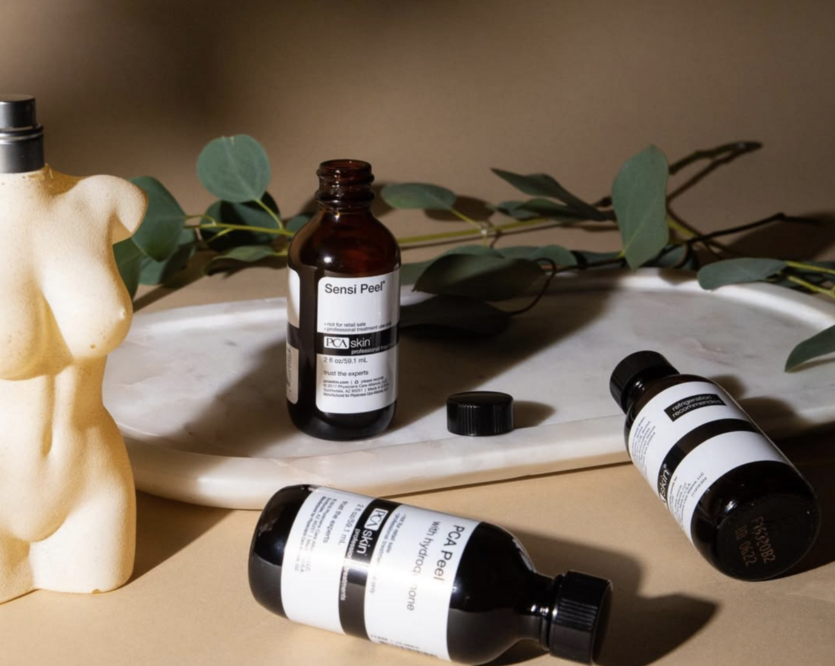 A display of skincare products used and recommended at The Complexion Club, showcasing their dedication to quality and effective treatments.