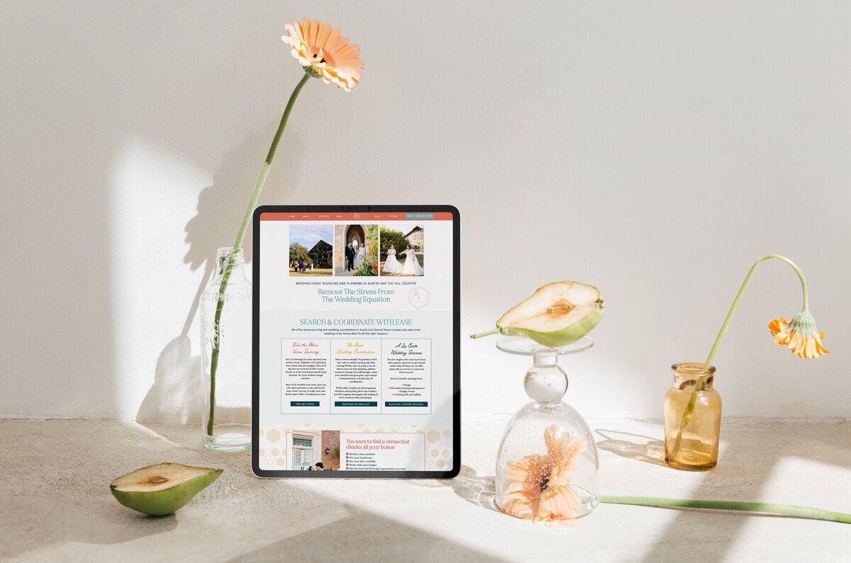 Custom website design for WhereAbouts Wedding Co, a wedding venue sourcing and coordination in Austin