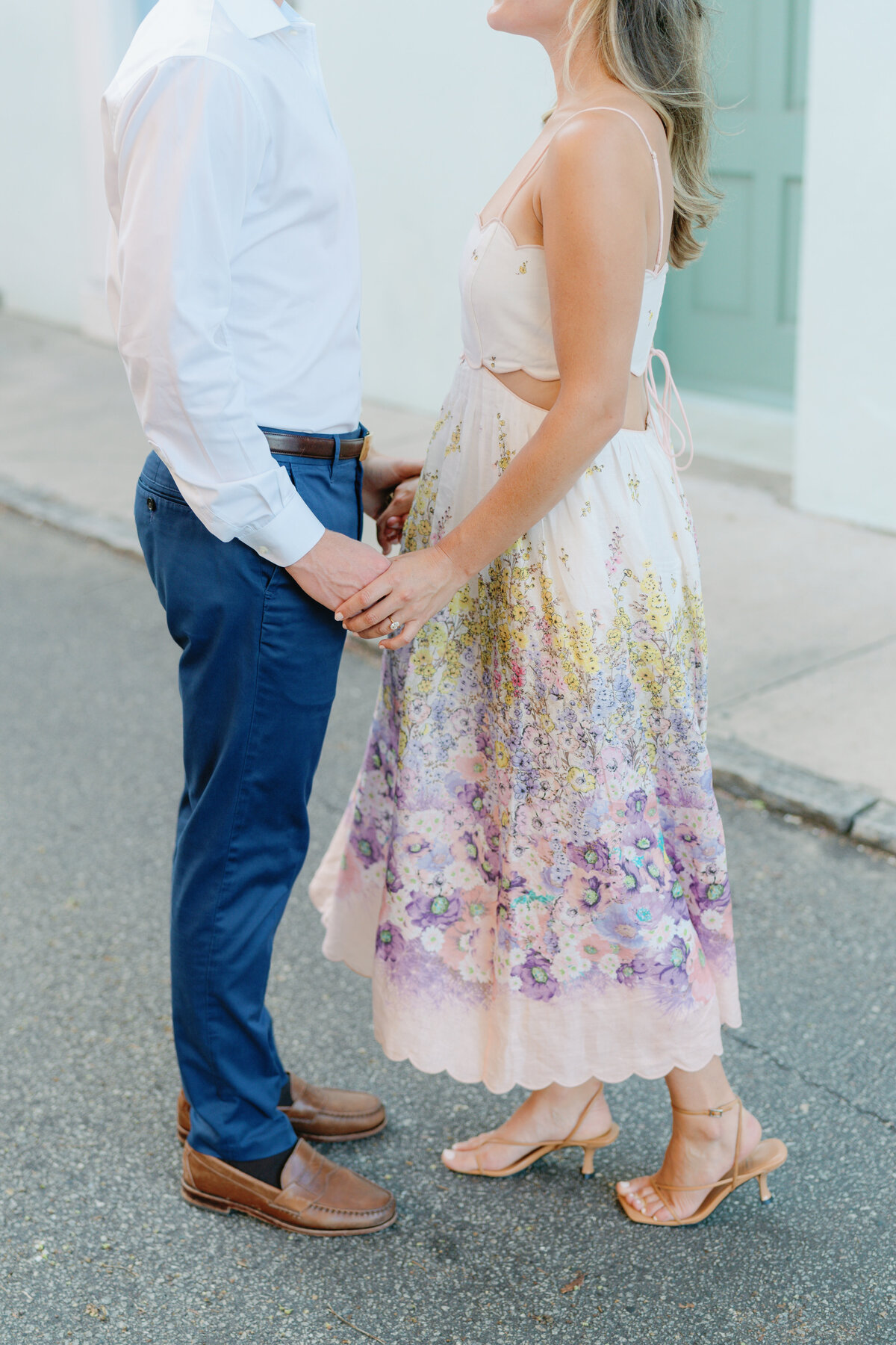 colorful_rainbow_row_downtown_charleston_purple_floral_dress_details_engagement_kailee_dimeglio_photography-63