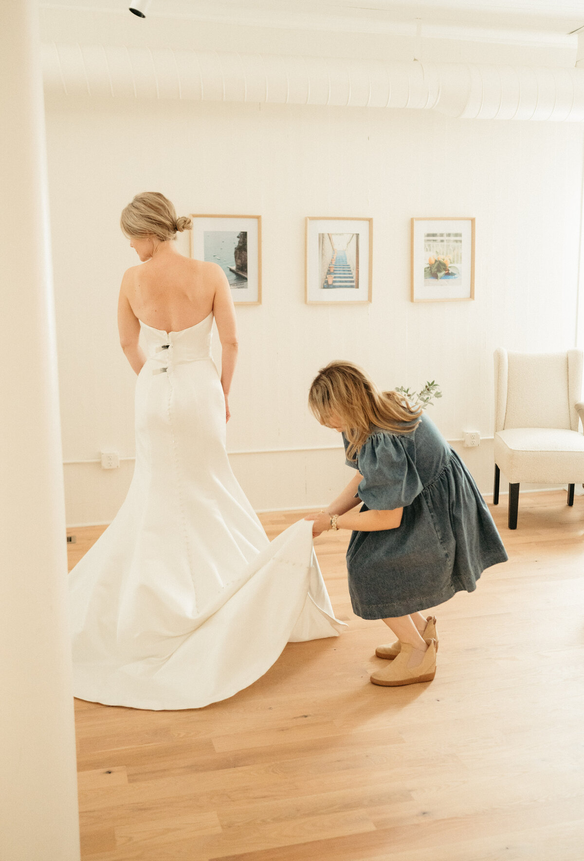 Satin fit n flare wedding dress by Robert Bullock