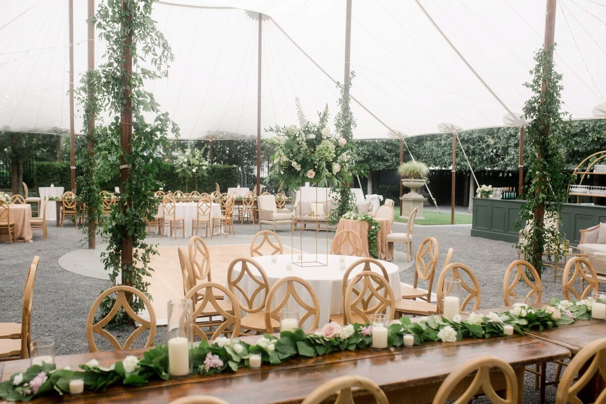 gold and green wedding reception tent