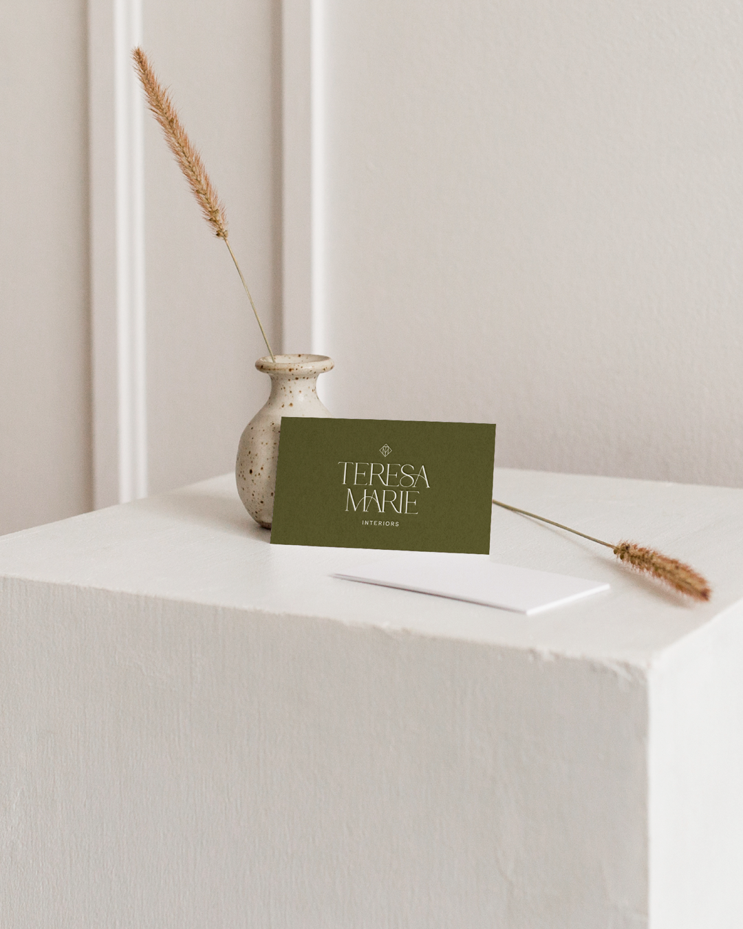minimal business card design with a clean and timeless logo for a boutique interior studio