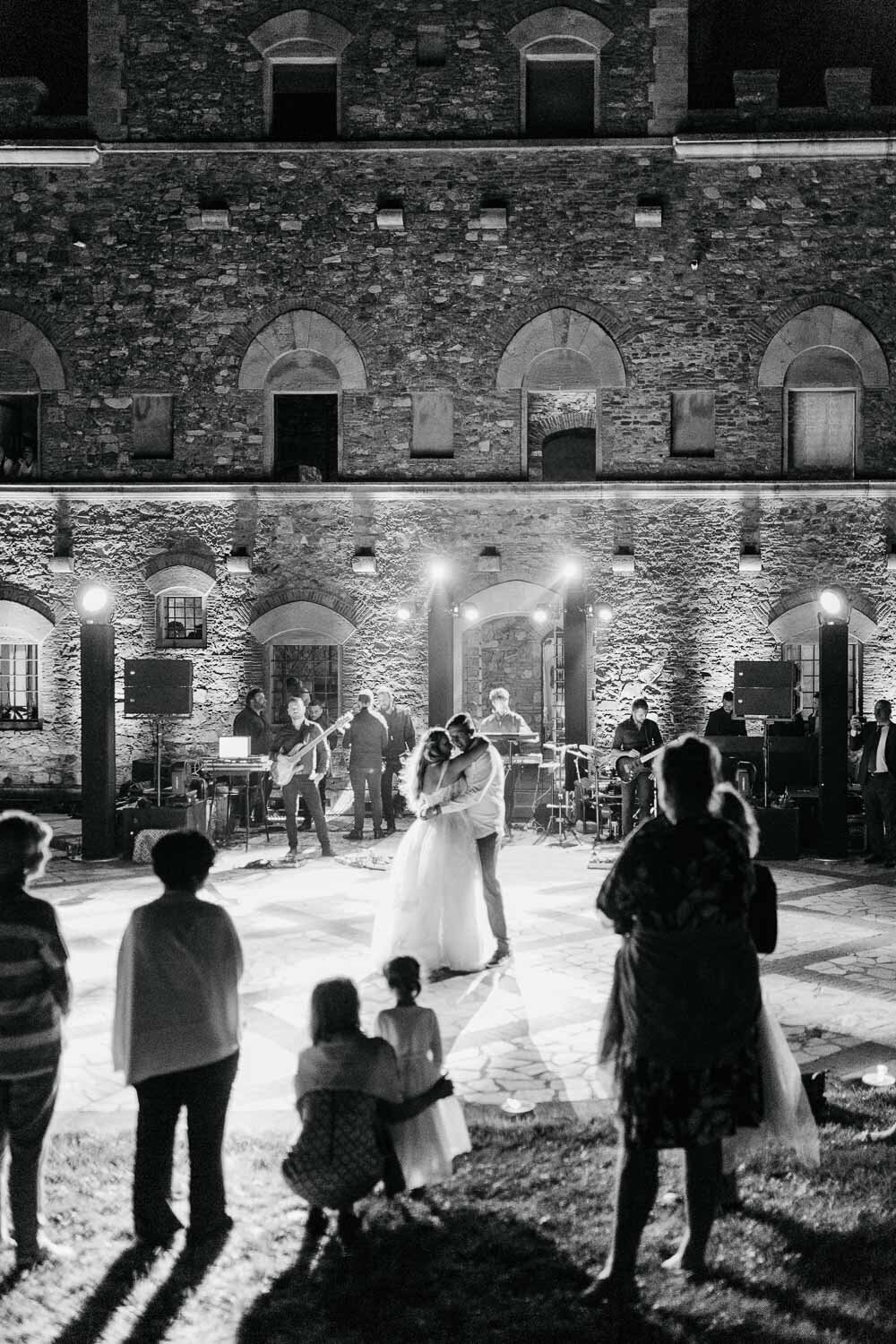 Bride and groom's first dance at Castello di SEgalari