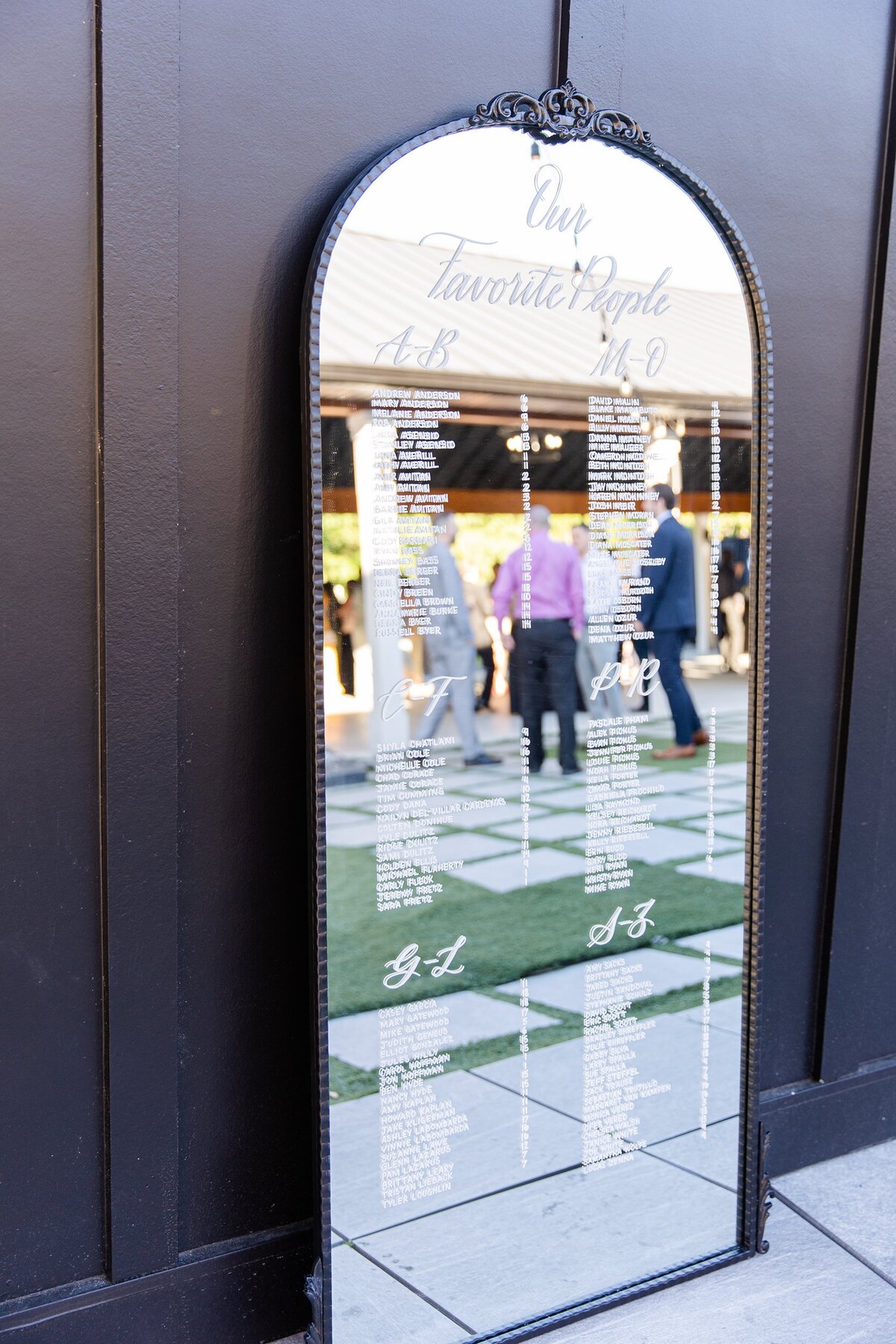 Large black iron mirror with calligraphy for seating chart